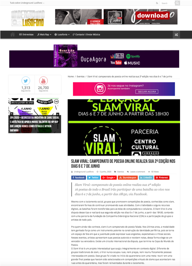 Slam Viral: campeonato de poesia online realiza sua 2ª edição nos dias 6 e 7 de junho