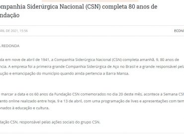 Companhia Siderúrgica Nacional (CSN) completa 80 anos de fundação