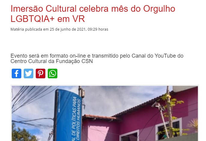 Imersão Cultural celebra mês do Orgulho LGBTQIA+ em VR