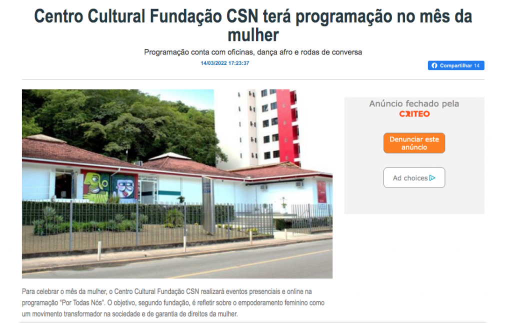 Centro Cultural Fundação CSN terá programação no mês da mulher