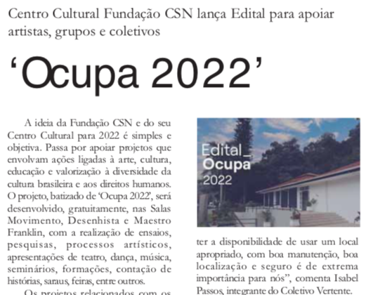 Centro Cultural Fundação CSN lança Edital para apoiar artistas, grupos e coletivos