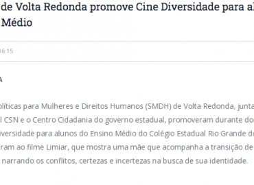 Prefeitura de Volta Redonda promove Cine Diversidade para alunos do Ensino Médio
